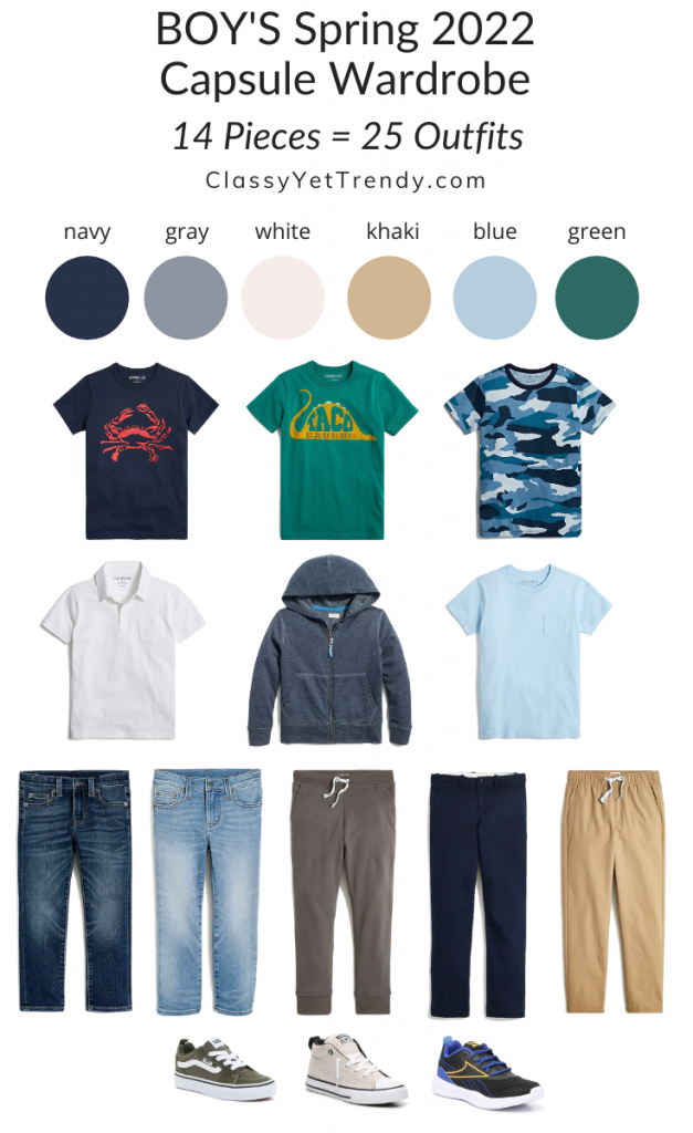 Boys Spring 2022 Capsule Wardrobe - 14 Pieces 25 Outfits