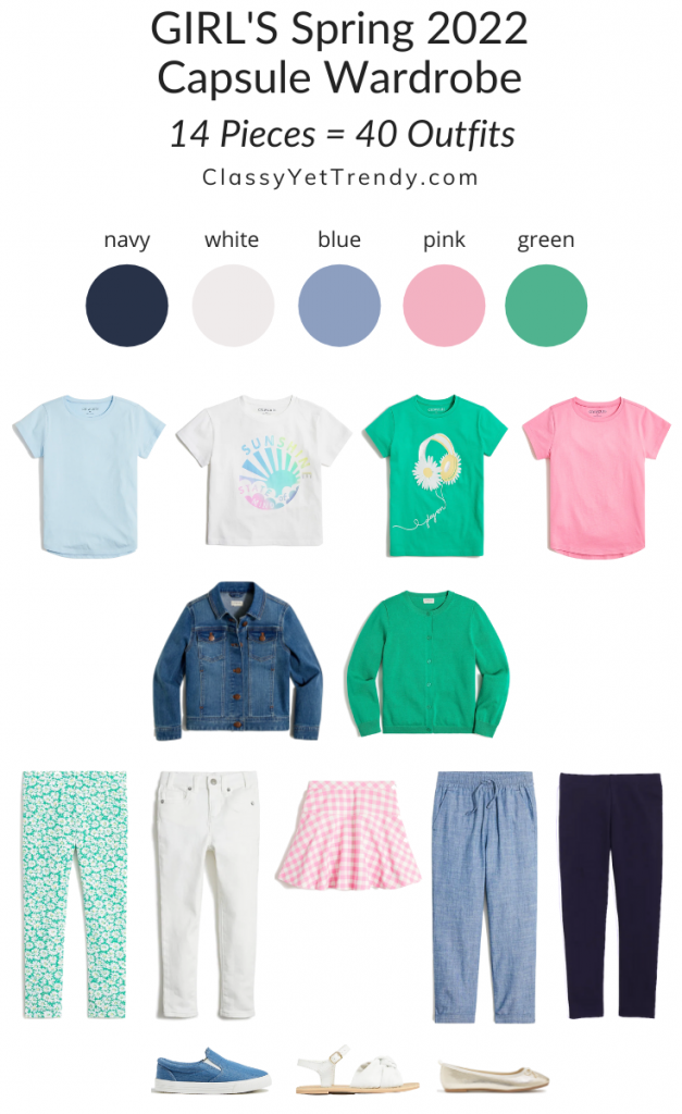 Girls Spring 2022 Capsule Wardrobe - 14 Pieces 40 Outfits