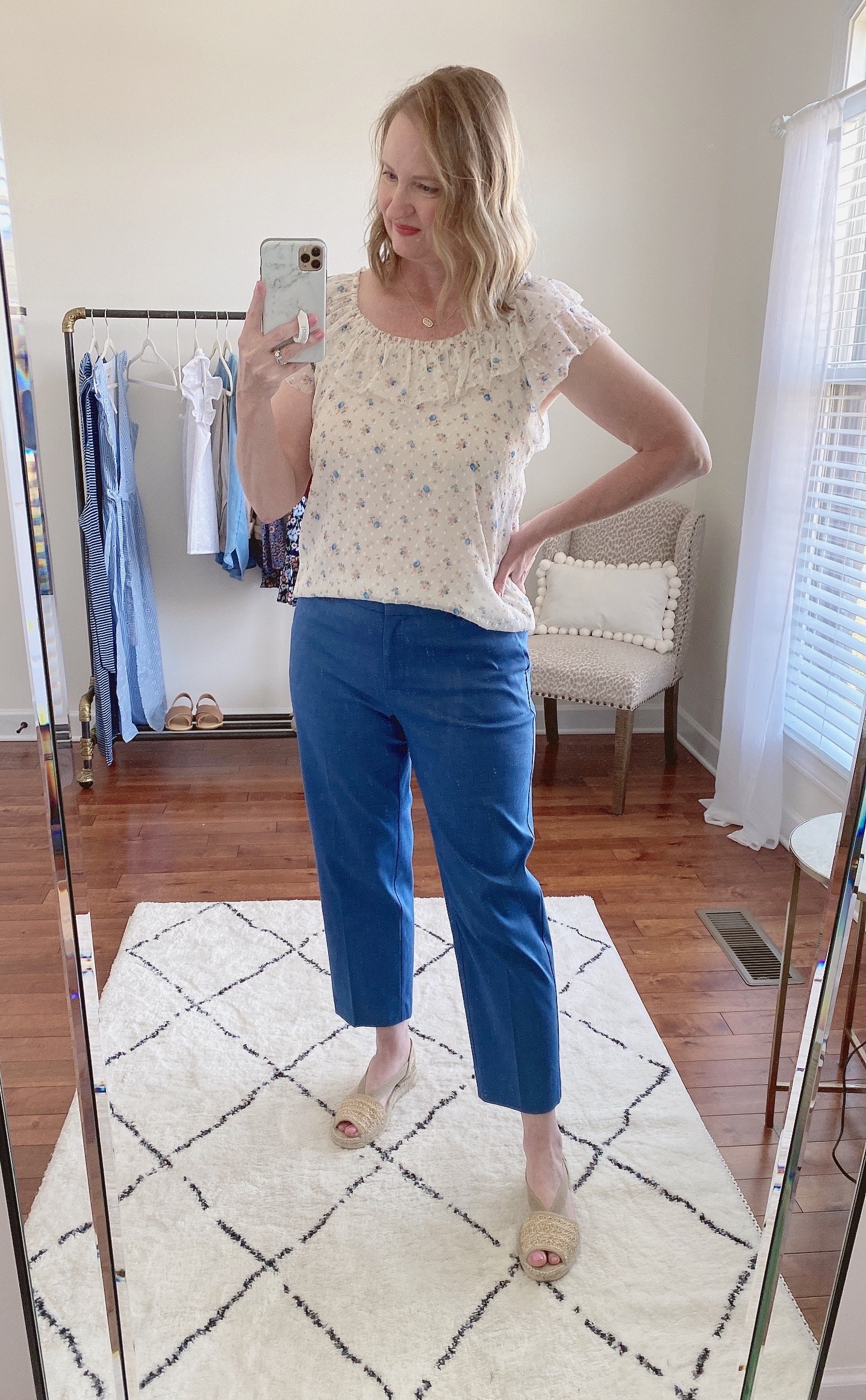 LOFT NORDSTROM NISOLO TRY ON OUTFIT - floral top blue pants