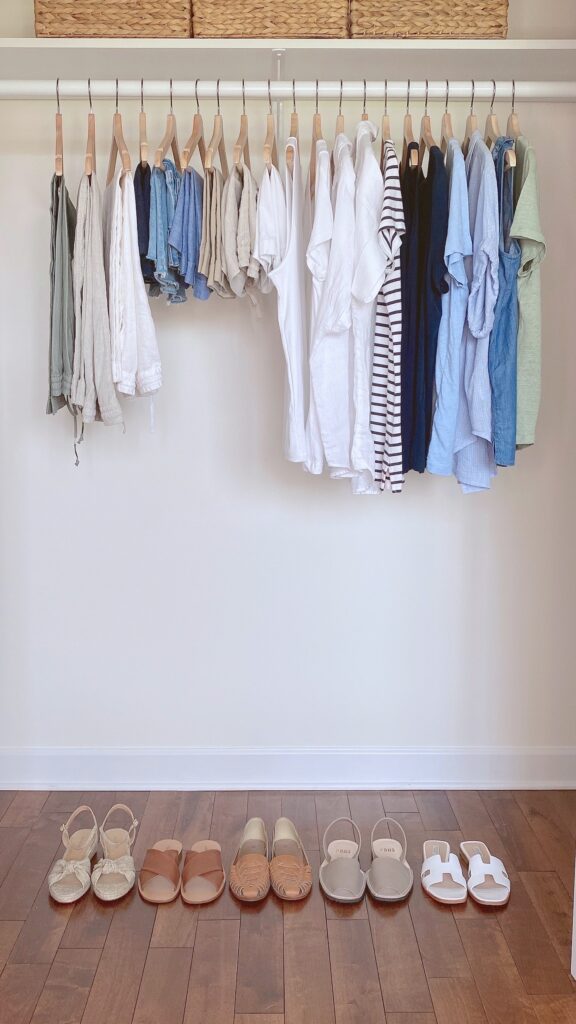 MY 25 PIECE COASTAL NEUTRAL COLOR CAPSULE WARDROBE SUMMER 2022 - closet clothes and shoes