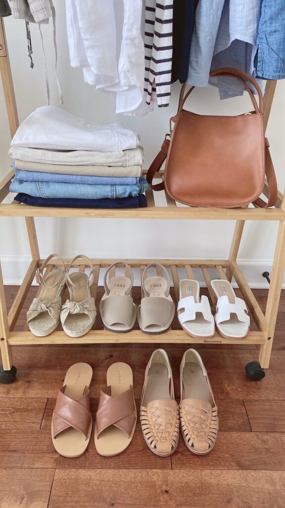 MY 25 PIECE COASTAL NEUTRAL COLOR CAPSULE WARDROBE SUMMER 2022 - shoes shorts Madewell Sydney Crossbody bag