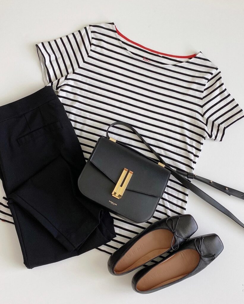 5 WAYS TO WEAR A STRIPED TEE - BLACK PANTS BALLET FLATS