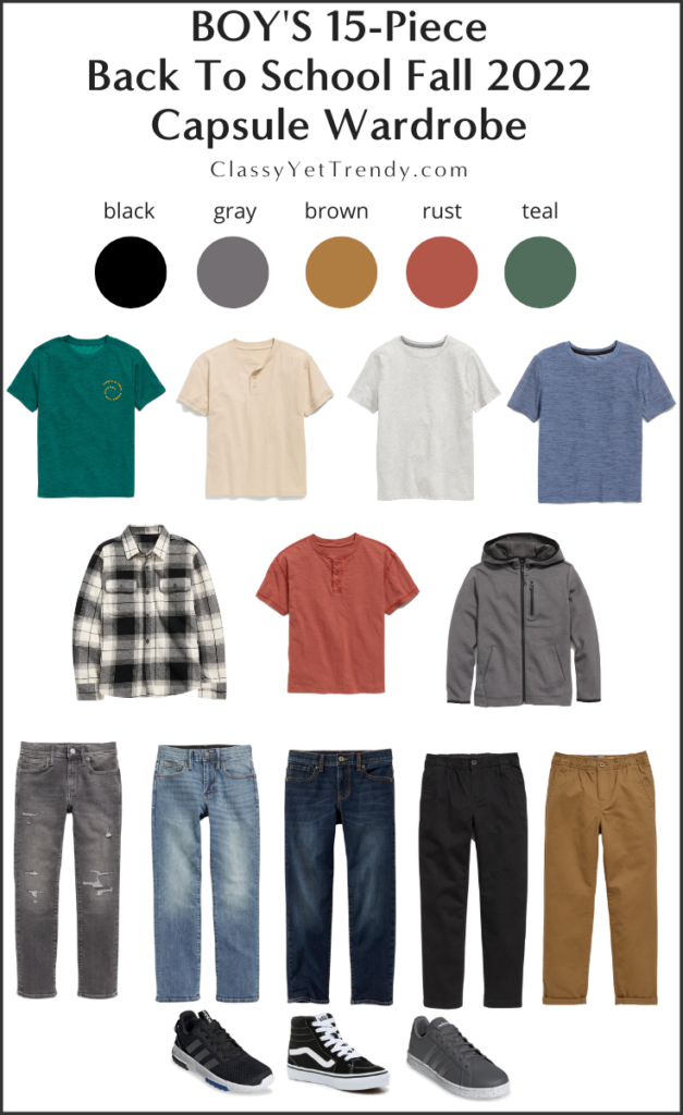 Boys 15-Piece Fall 2022 Back To School Capsule Wardrobe - clothes and shoes