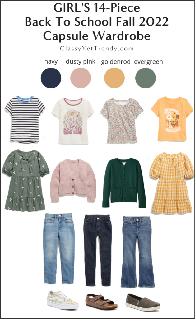 Girls 14-Piece Fall 2022 Back To School Capsule Wardrobe - clothes and shoes