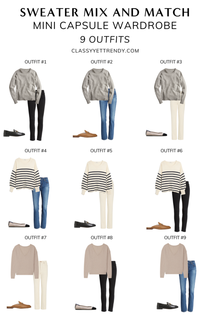 Sweaters Mix and Match Outfits: 9 Pieces = 27 Outfits - Classy Yet Trendy