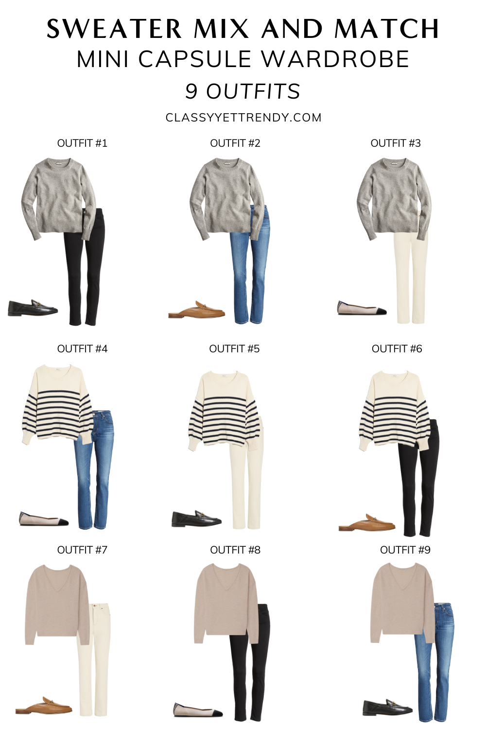 Mix and Match Outfits: 9 Pieces = Outfits - Classy Yet Trendy