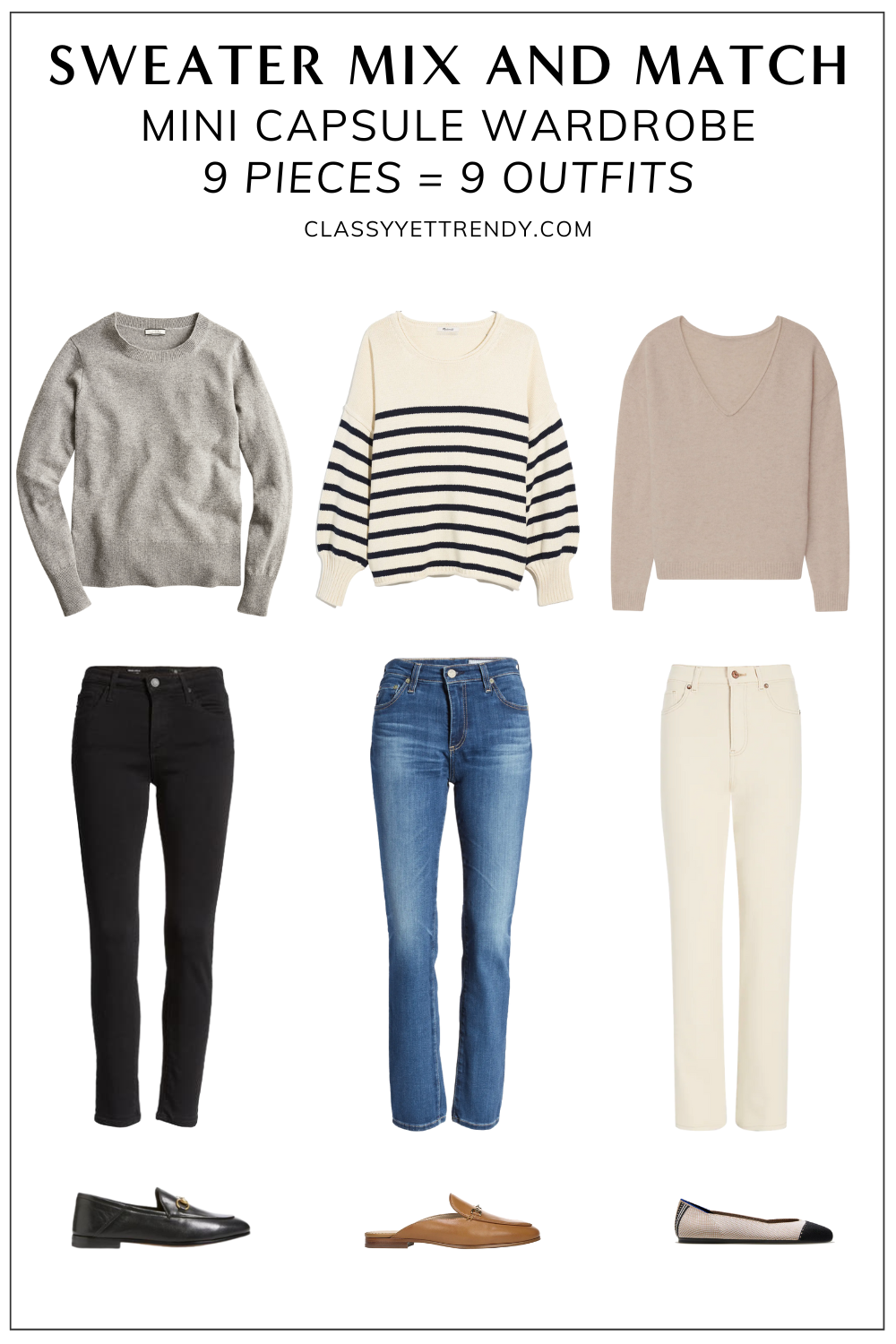Sweaters Mix and Match Outfits: 9 Pieces = 27 Outfits - Classy Yet