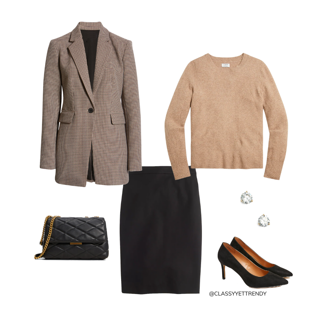 Fall Work Outfit: Houndstooth Blazer & Leather Loafers — bows