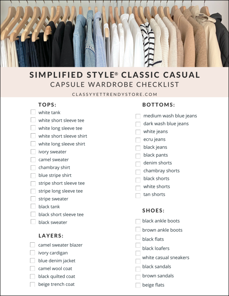 Simplified Style Classic Casual Capsule Wardrobe - Checklist pin