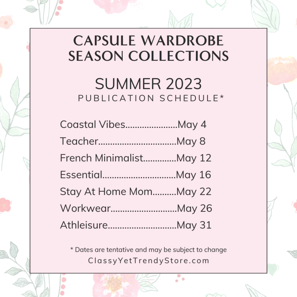 Capsule Wardrobe eBooks Publication Schedule - SUMMER 2023