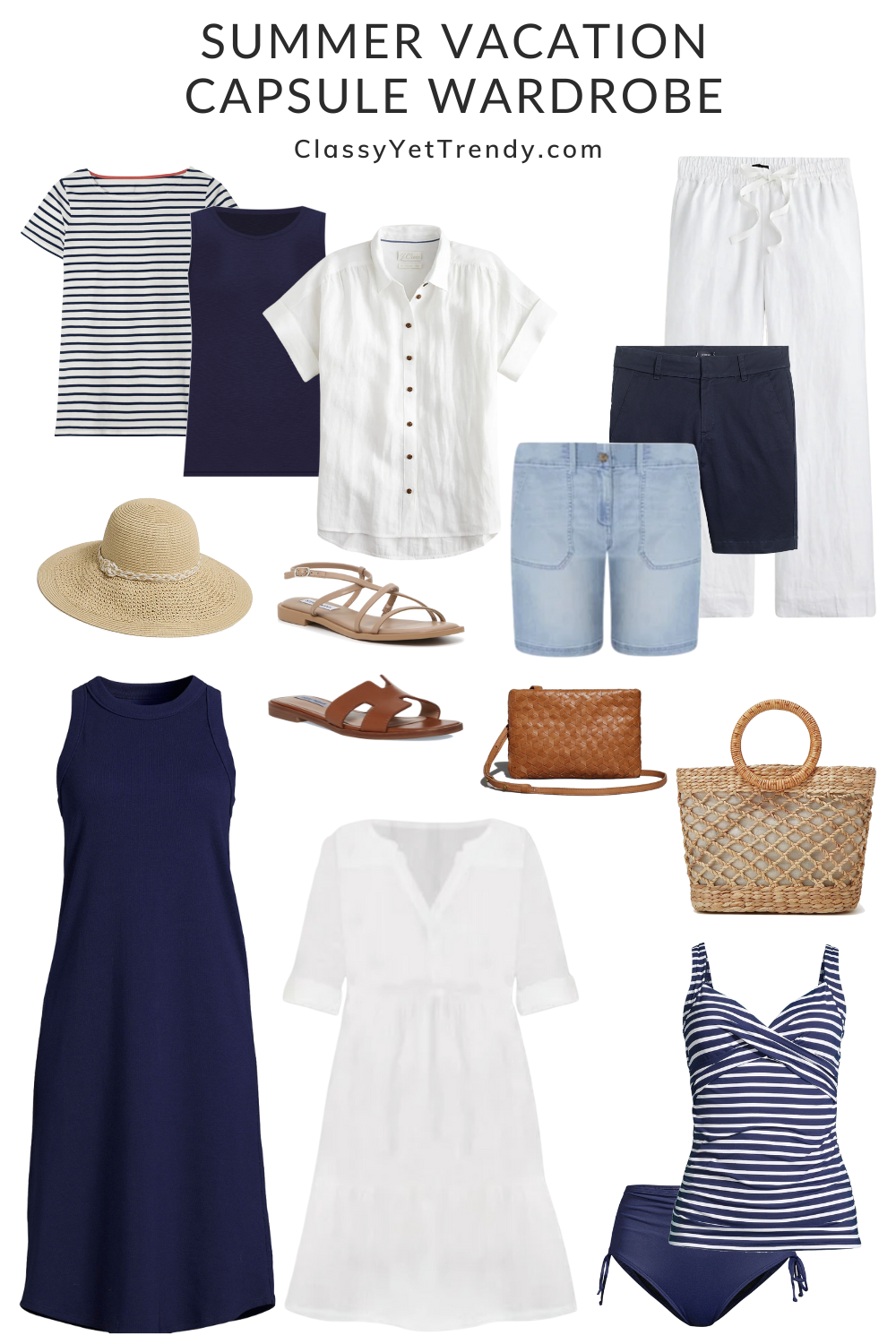 Summer Vacation Capsule Wardrobe  11 Pieces, 10 Outfits - Classy Yet Trendy