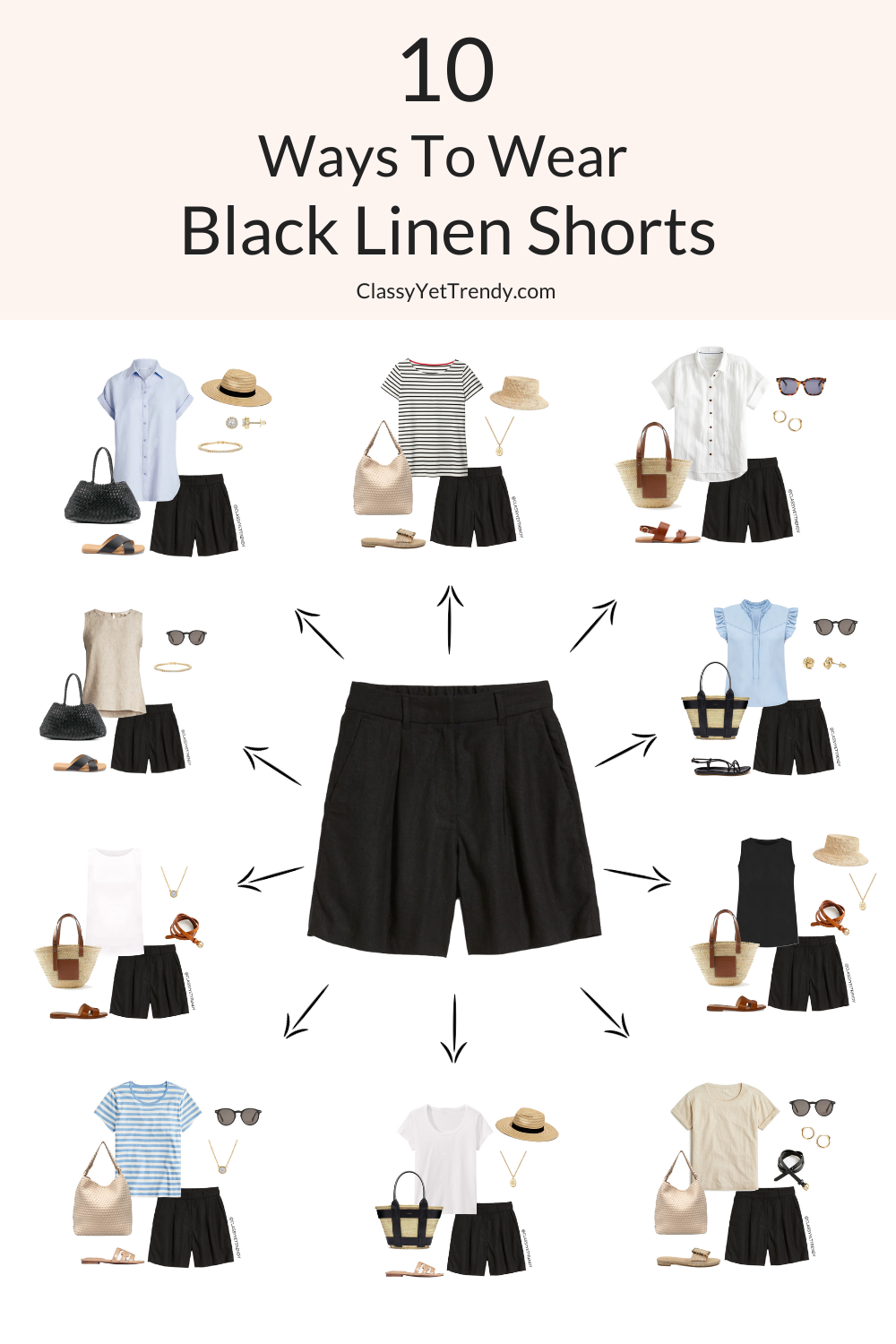 10 Ways To Wear Black Linen Shorts