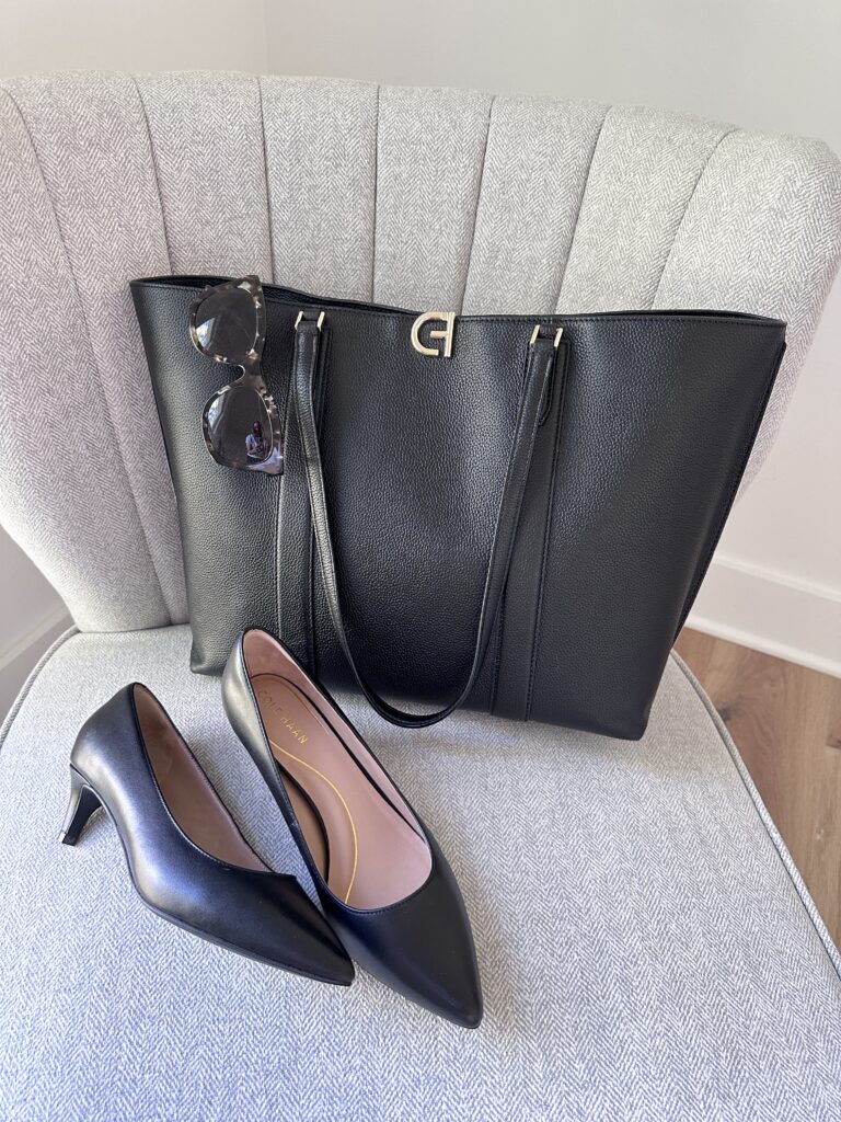 BUSINESS CASUAL OUTFITS WITH COLE HAAN - BLACK VANDAM PUMPS ESSENTIAL TOTE