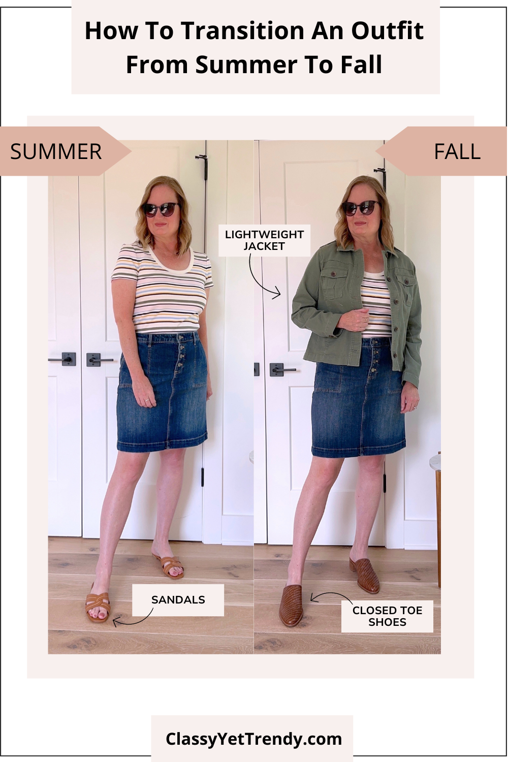 Transitional Spring Outfit Idea with Olive Jacket & Striped