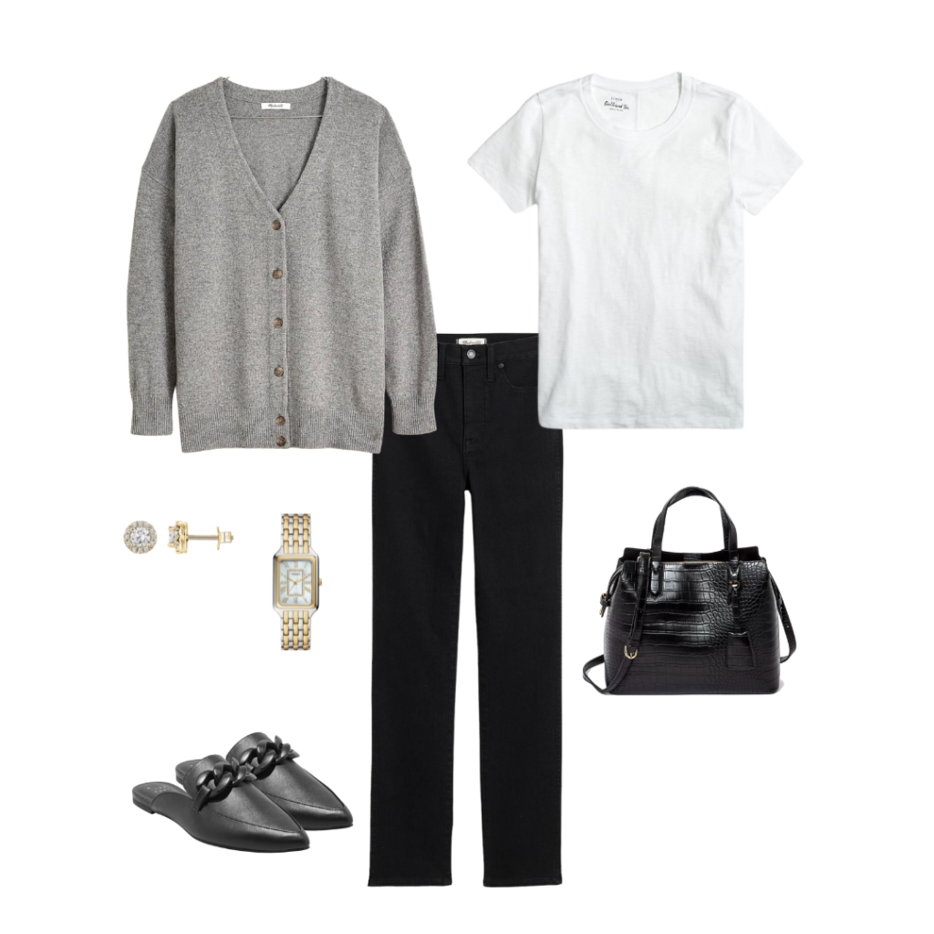 ONE BASE MULTIPLE OUTFITS - BLACK JEANS WHITE TEE - OUTFIT 4