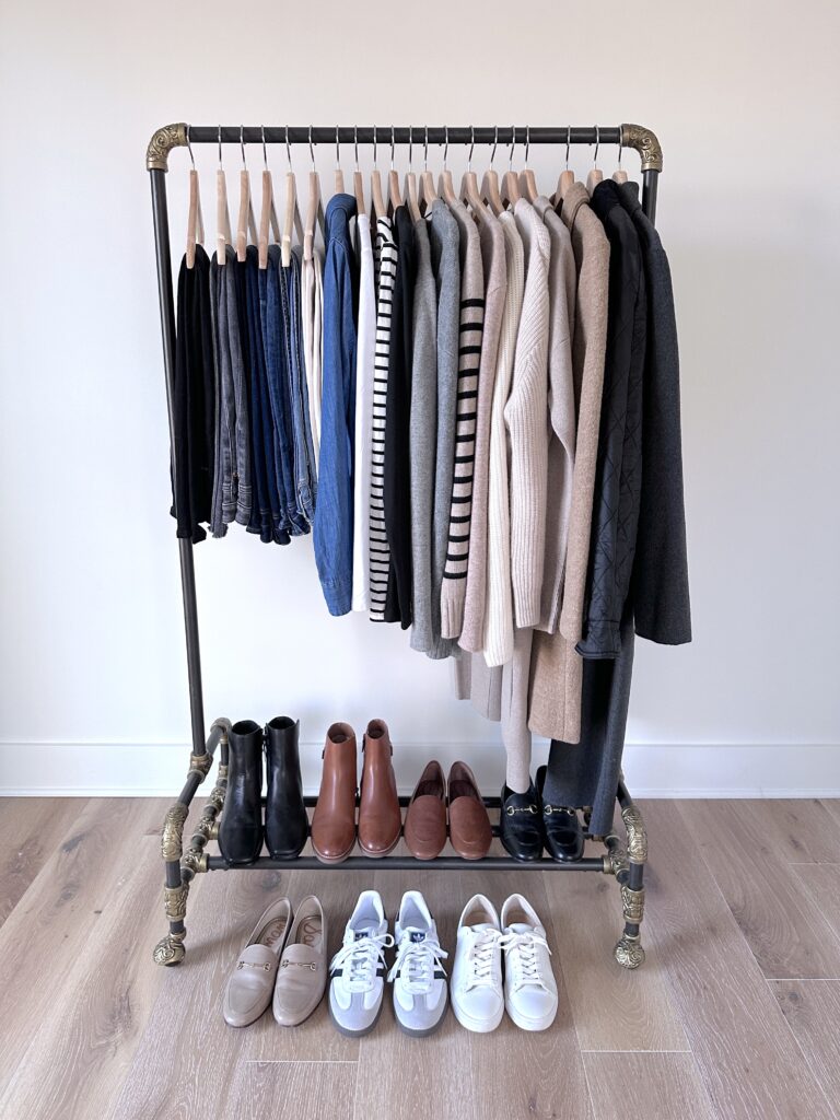 MY 27-PIECE WINTER 2023 CAPSULE WARDROBE - CLOTHES RACK FRONT
