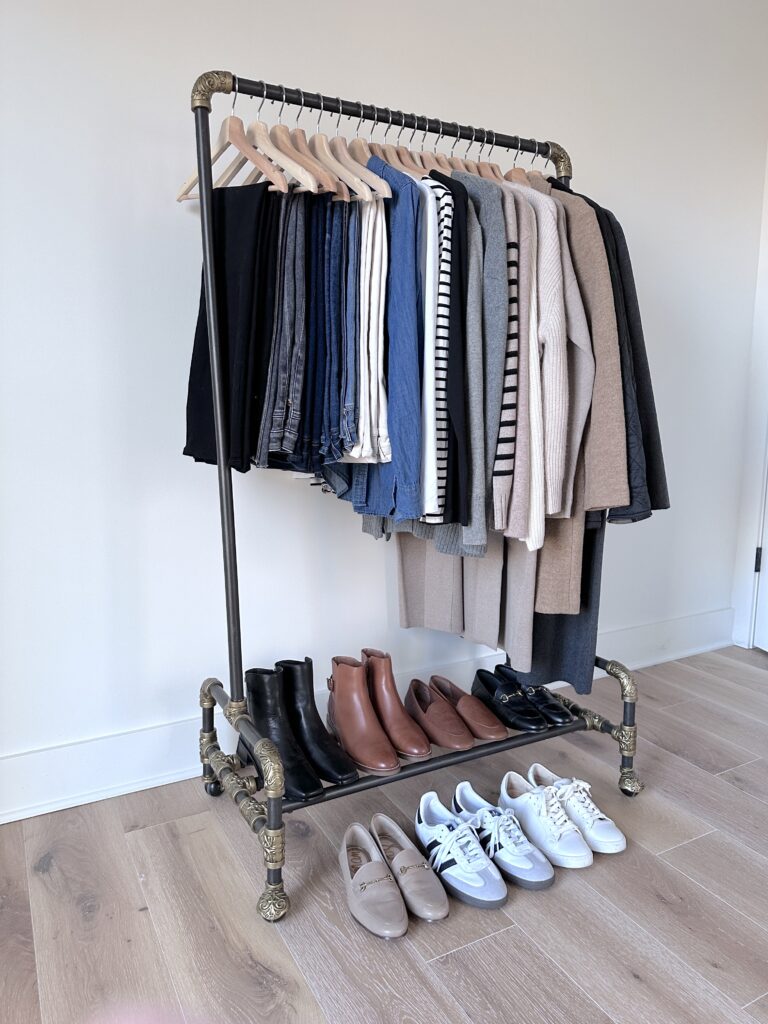 MY 27-PIECE WINTER 2023 CAPSULE WARDROBE - CLOTHES RACK SIDE