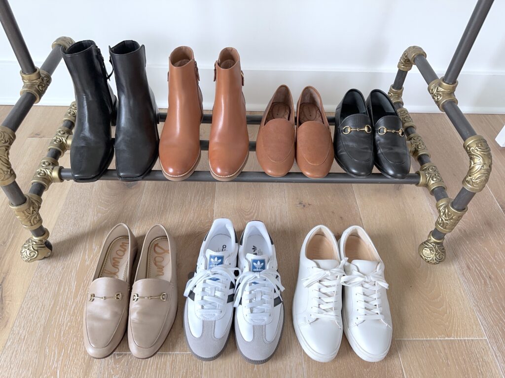 MY 27-PIECE WINTER 2023 CAPSULE WARDROBE - SHOES clothes rack