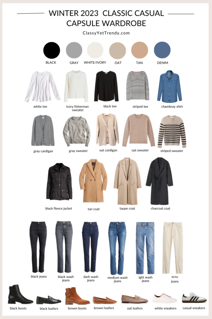 My 27-Piece WINTER 2023 Classic Casual Neutral Capsule Wardrobe - Flatlay revised