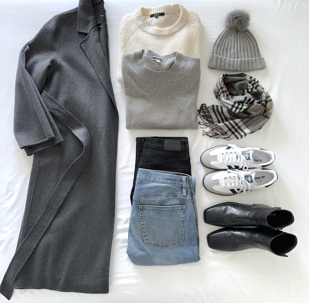 Winter Essentials Outfits With A Gray Coat - flatlay