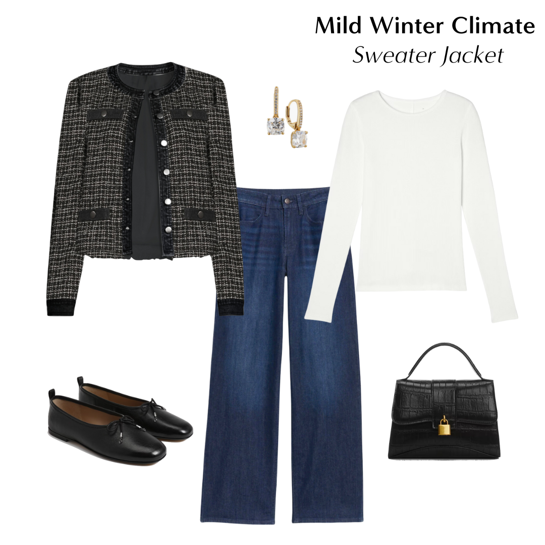 1 Base, 10 Outfits: How To Style A Tee, Wide Leg Jeans & Outerwear For Mild  Winter Climates - Classy Yet Trendy