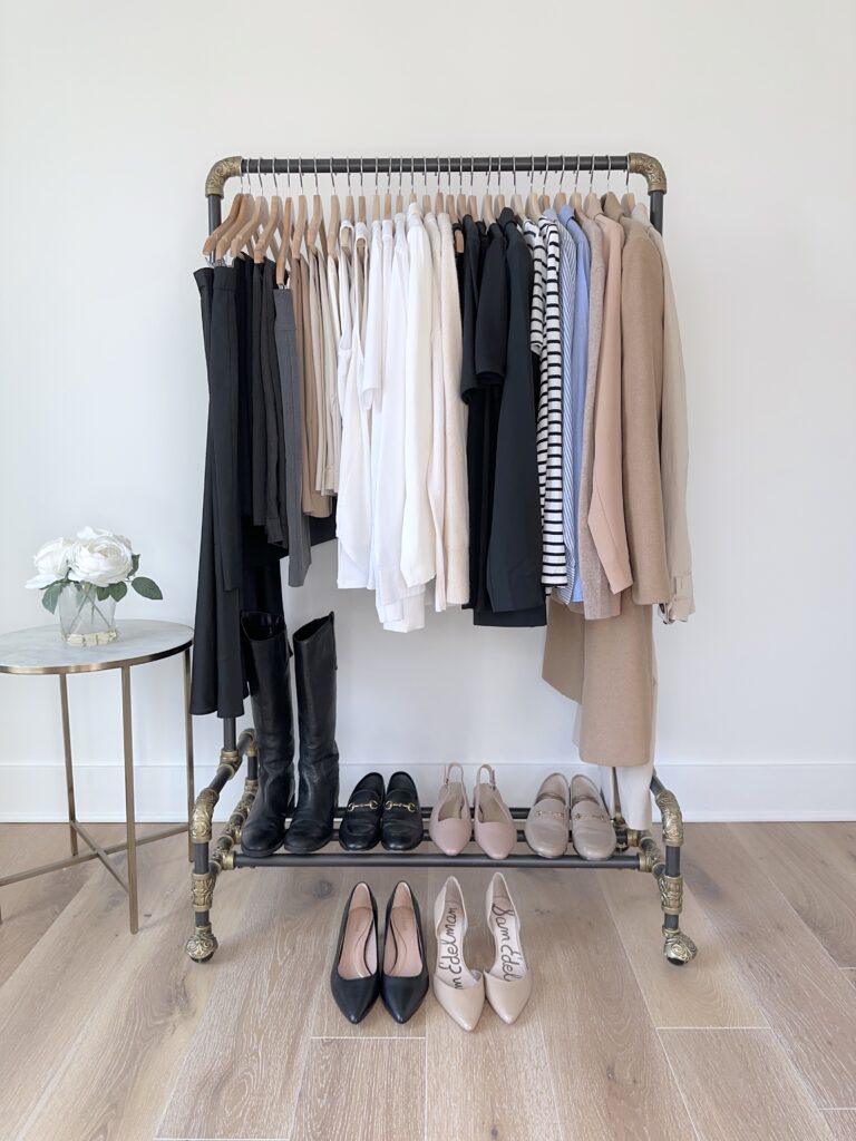 SIMPLIFIED STYLE BUSINESS PROFESSIONAL WORKWEAR YEAR ROUND FOUNDATION CAPSULE WARDROBE - clothes rack