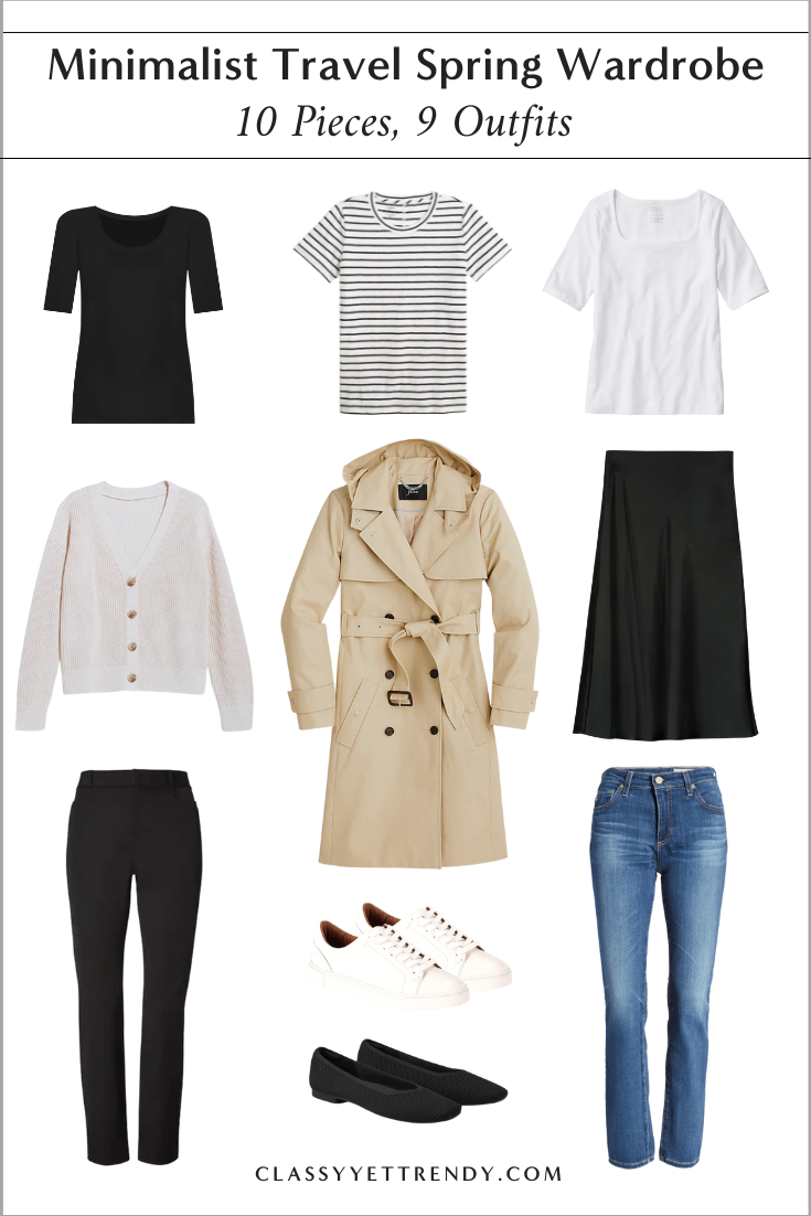 Minimalist Travel Spring Capsule Wardrobe | 10 Pieces, 9 Outfits