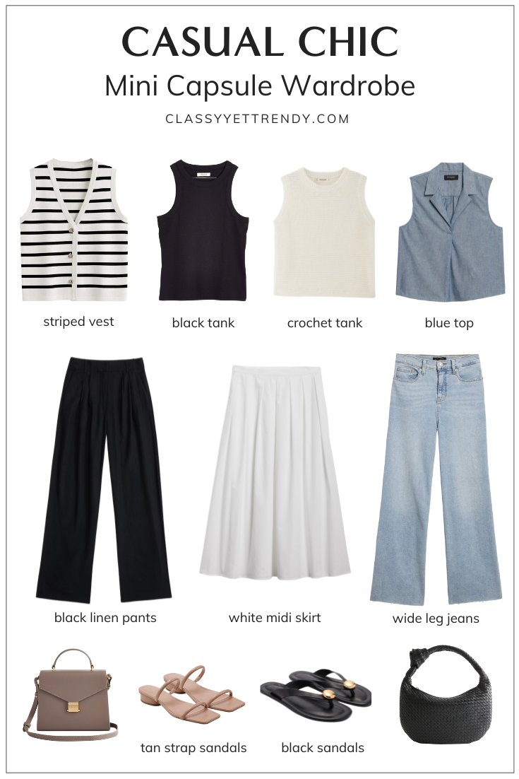 Casual Chic Mini Capsule Wardrobe: 9 Pieces, 10 Outfits