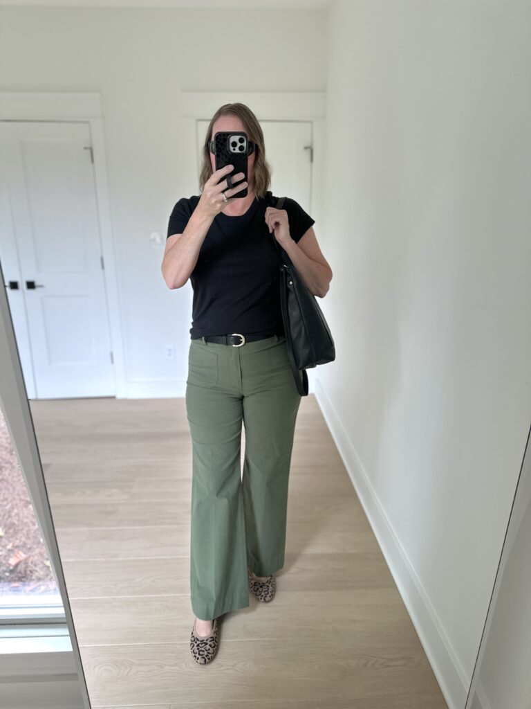 HOW TO STYLE A BLACK AND OLIVE IN A FALL TRANSITION OUTFIT 1