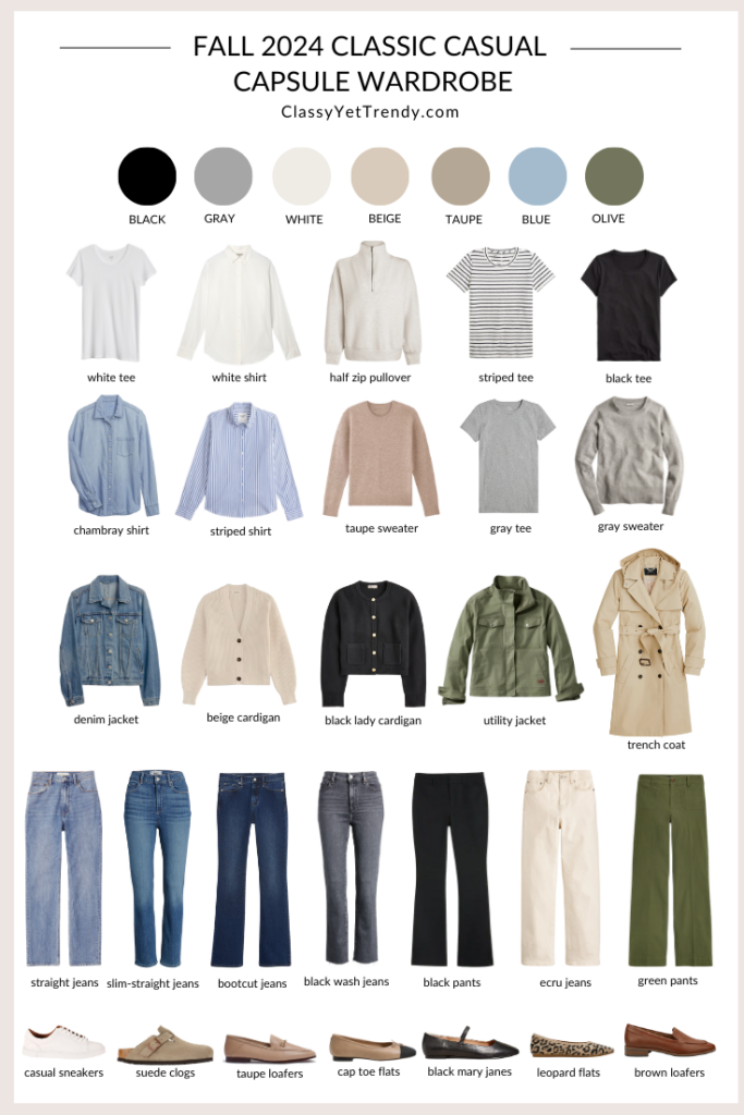 My 29-Piece FALL 2024 Classic Casual Capsule Wardrobe - Flatlay