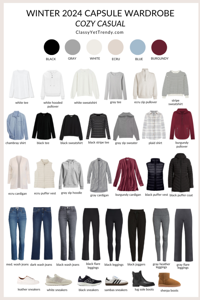 My 34-Piece WINTER 2024 Cozy Casual Capsule Wardrobe - Flatlay