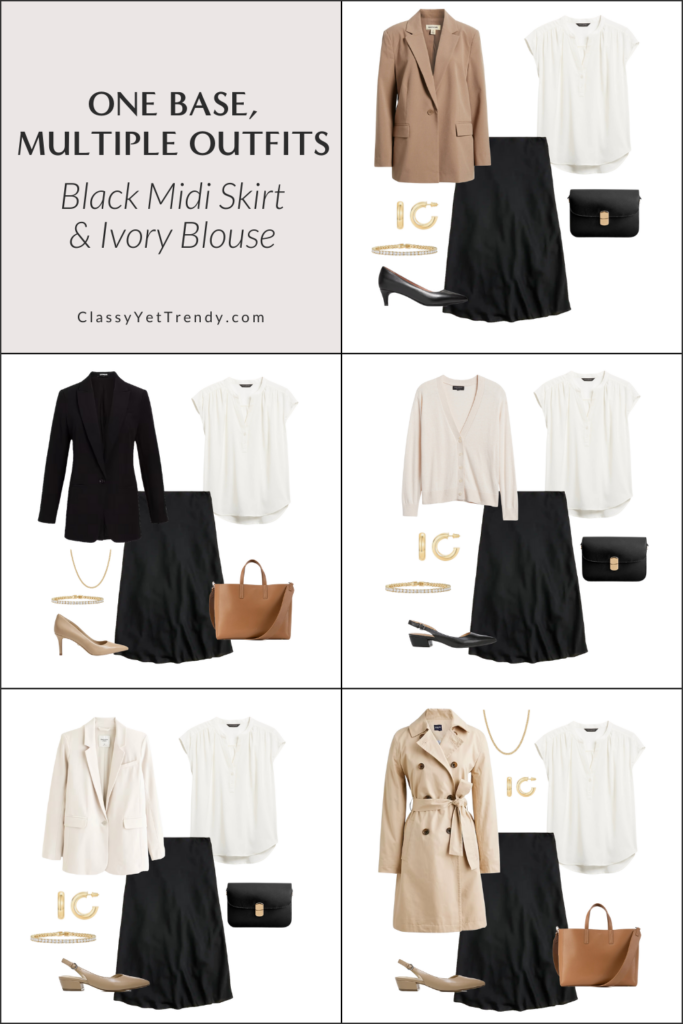 ONE BASE MULTIPLE OUTFITS - WORKWEAR - BLACK SKIRT IVORY BLOUSE