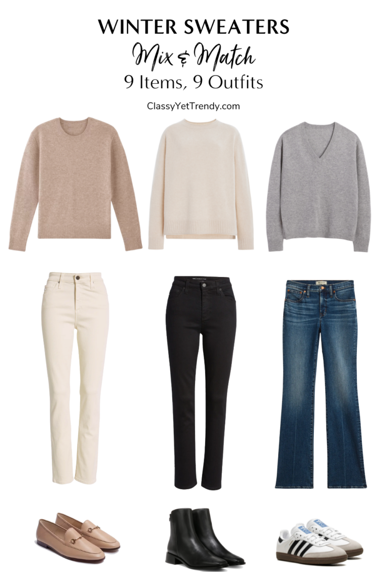 Winter Sweaters Mix and Match (Cool Tones): 9 Pieces, 9 Outfits