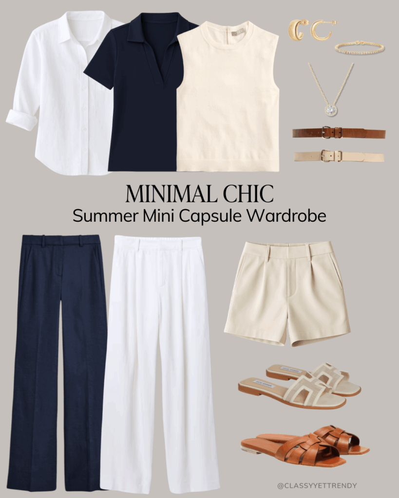 MINIMAL CHIC OLD MONEY - SUMMER NEUTRALS CAPSULE WARDROBE - 8 PIECES OUTFITS - INSTAGRAM AND BLOG - COLLAGE