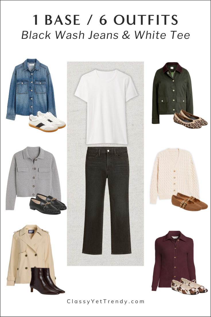 ONE BASE 6 OUTFITS - BLACK WASH JEANS WHITE TEE blog