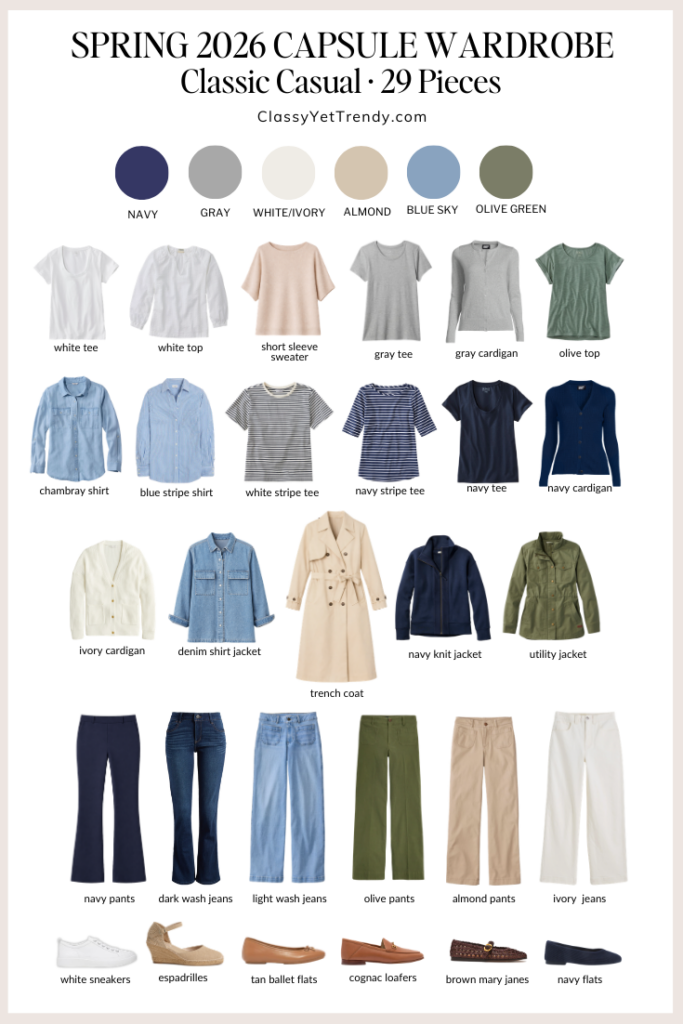 My SPRING 2026 29-Piece Classic Casual Capsule Wardrobe - Flatlay