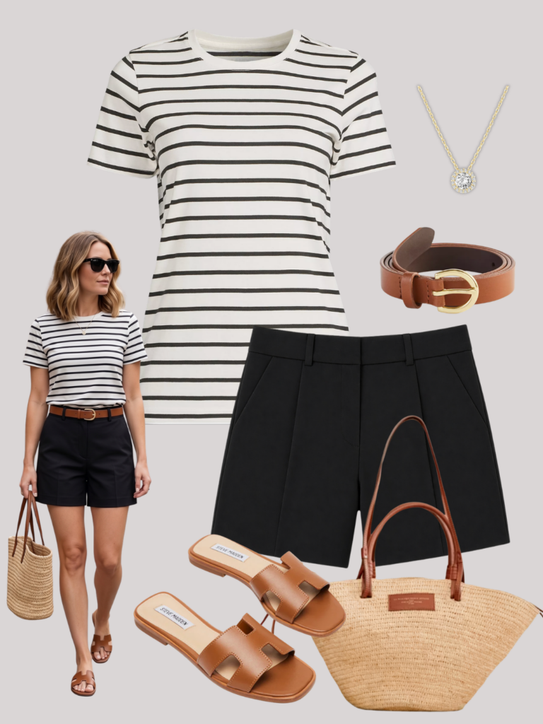 6 WAYS TO WEAR BLACK TAILORED SHORTS - OUTFIT 2
