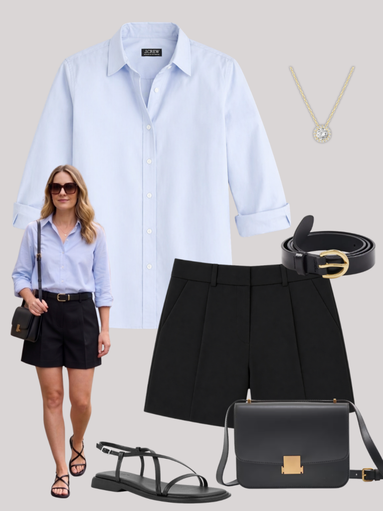 6 WAYS TO WEAR BLACK TAILORED SHORTS - OUTFIT 3