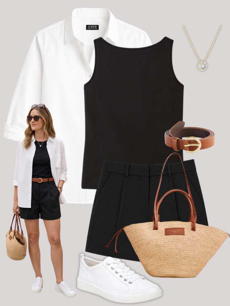 6 WAYS TO WEAR BLACK TAILORED SHORTS - OUTFIT 6