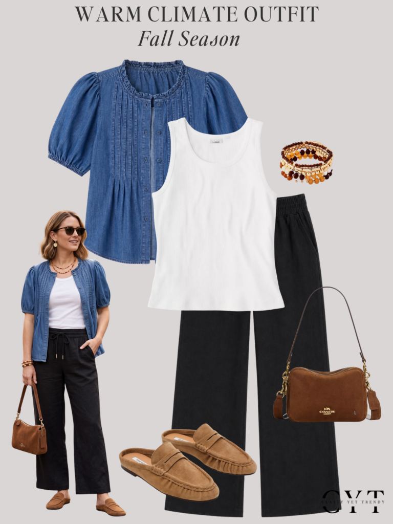 WARM CLIMATE OUTFIT COLLAGES WITH MODELS FALL 2026 - OUTFIT 6