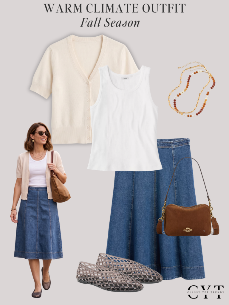 WARM CLIMATE OUTFIT COLLAGES WITH MODELS FALL 2026 - OUTFIT 7