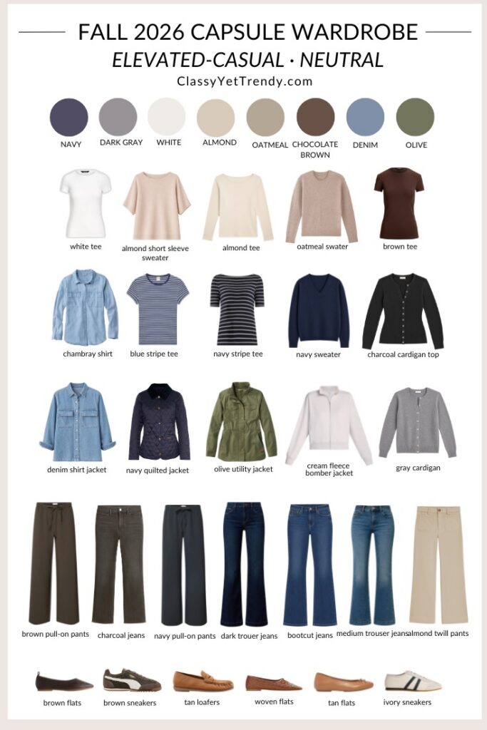 My 28-Piece FALL 2026 Elevated Casual Neutral Capsule Wardrobe - Flatlay